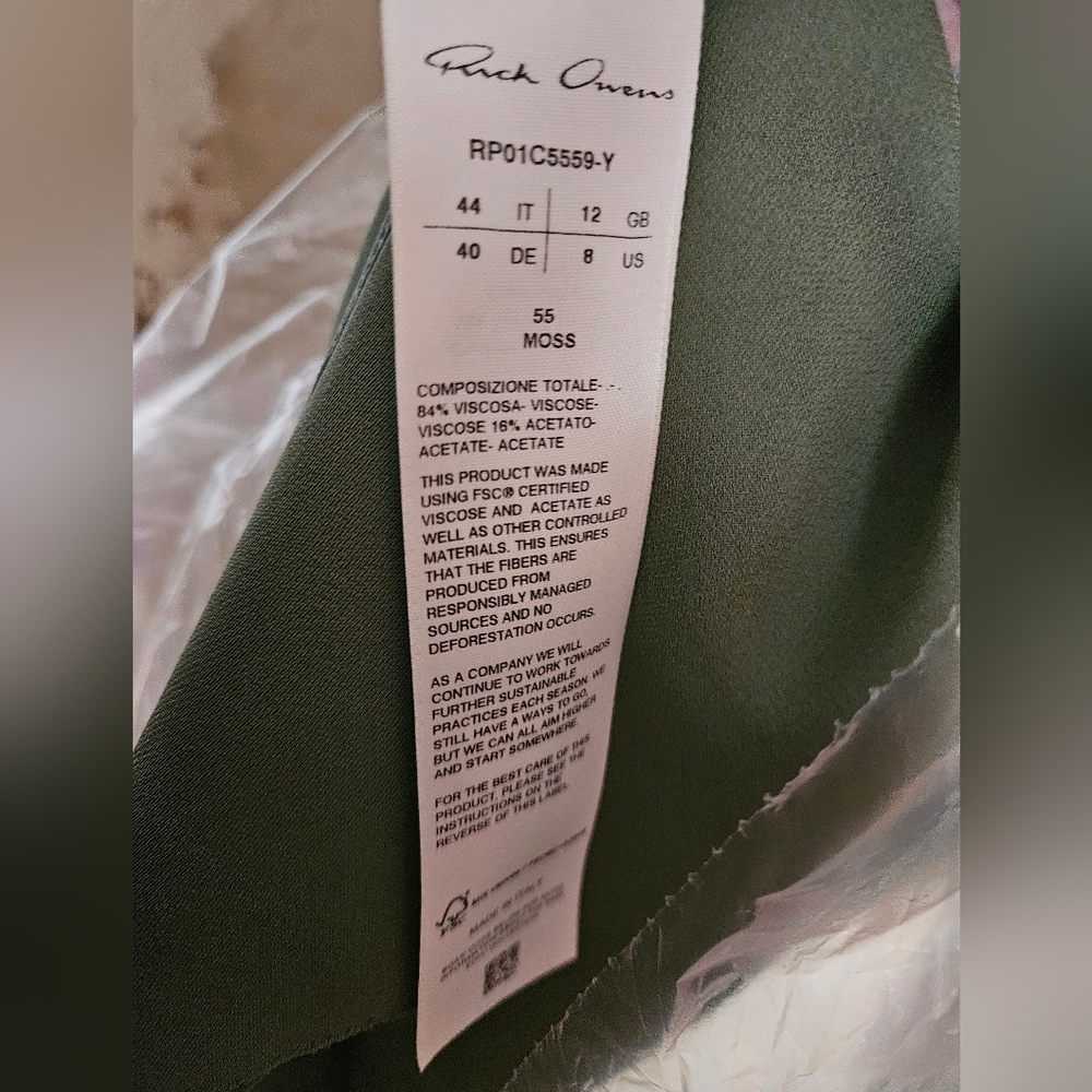 NWT Rick Owens Elegant Moss Green Slip Dress - Picture 8 of 8